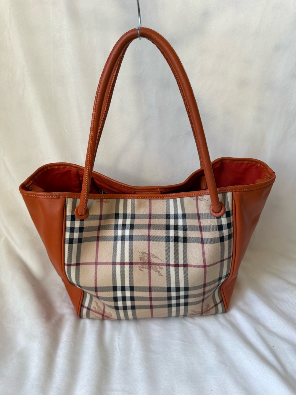 Burberry Canterbury Small Knots Orange Haymarket Canvas Tote